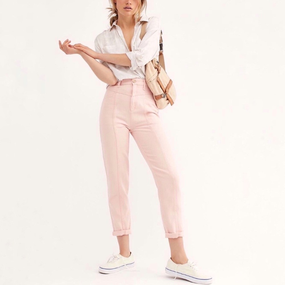 We The Free | NWT Free People Soft Pink City of Lights High Rise Jeans - Picture 14 of 14